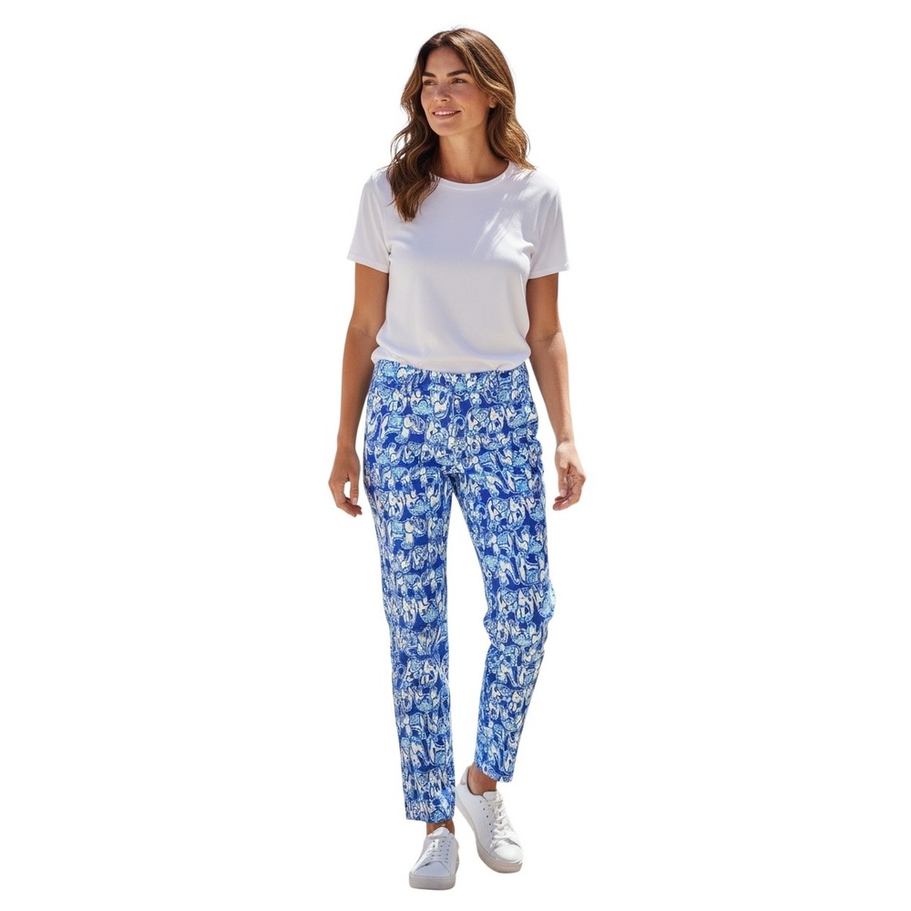 Lilly Pulitzer Kelly Ankle Pants Blue Elephant Ears Jacquard Print Size 10